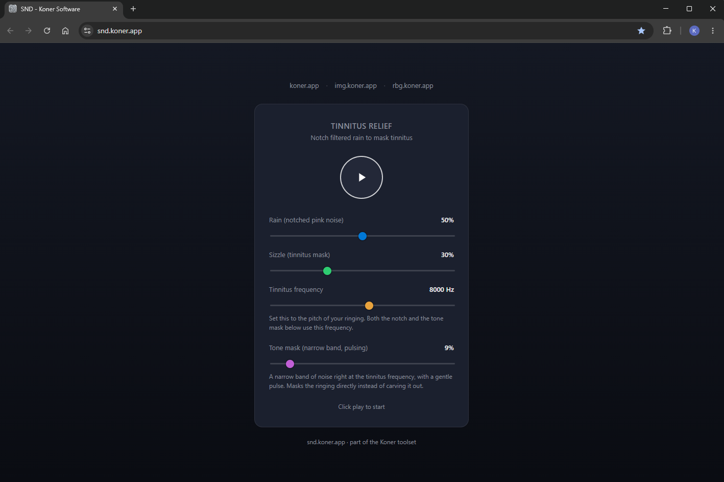 snd.koner.app Tinnitus Relief Web App